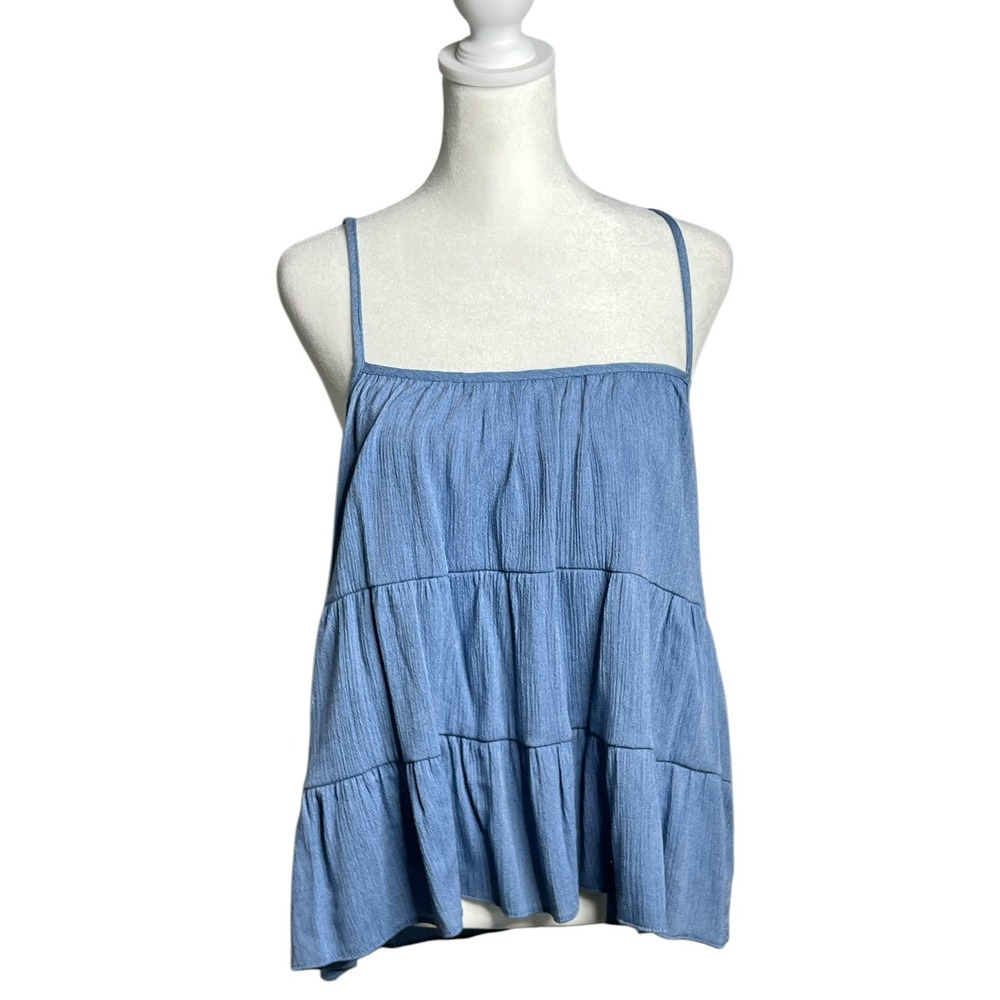 MOA MOA Tiered Cami Top Sleeveless Casual Summer Tank Top‎ Blue Boho Style LARGE